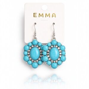 Turquoise Statement Drop Earrings Boho Western Rhinestone Silver Dangle Emma